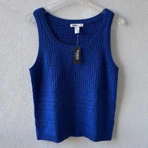 WHBM Large Blue Knit Tank NWT Cotton Blend Office Career Casual Beach Cruise